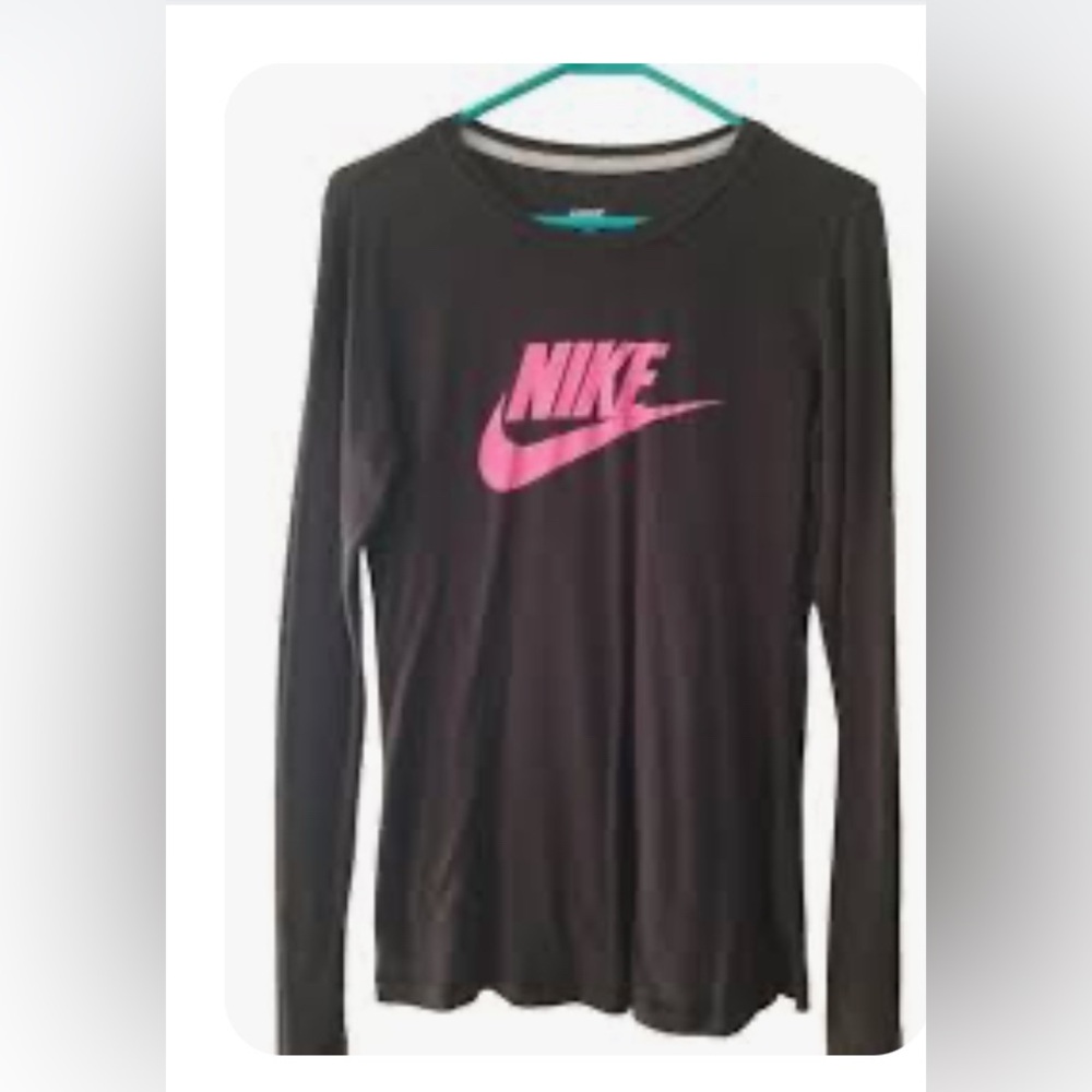 Nike Black Tee with Vibrant Pink Logo long sleeve